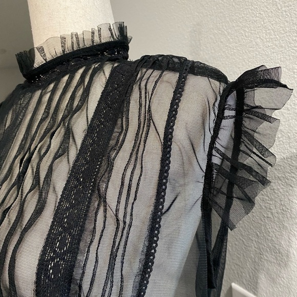 Elegant Black Sheer Striped Women's Top - Picture 2 of 12